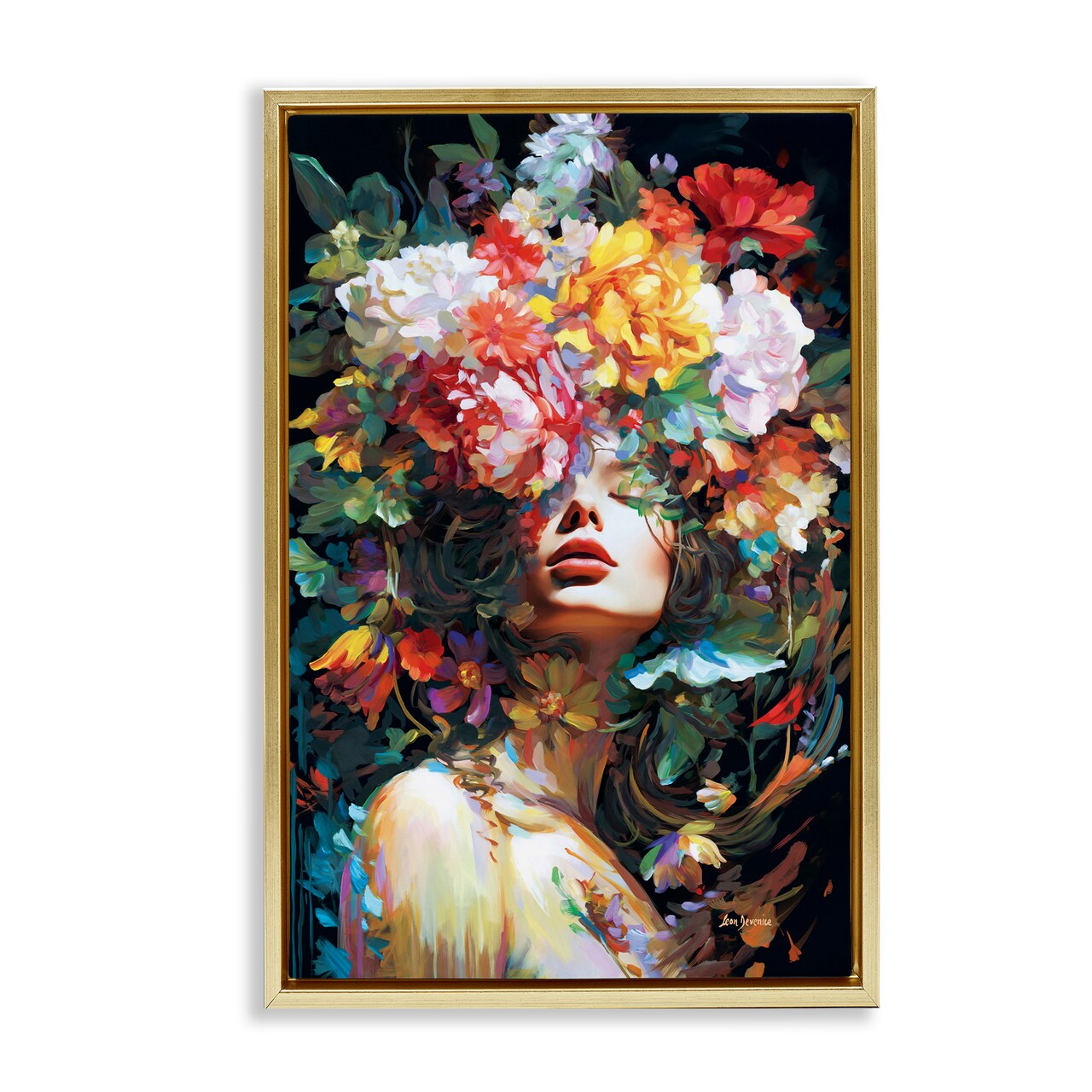 Stupell Industries Rose Bedecked Woman Floater Framed Canvas Wall Art Design by Leon Devenice